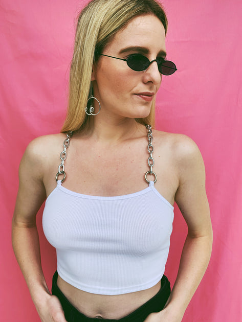 White Tank Top with Chain Straps